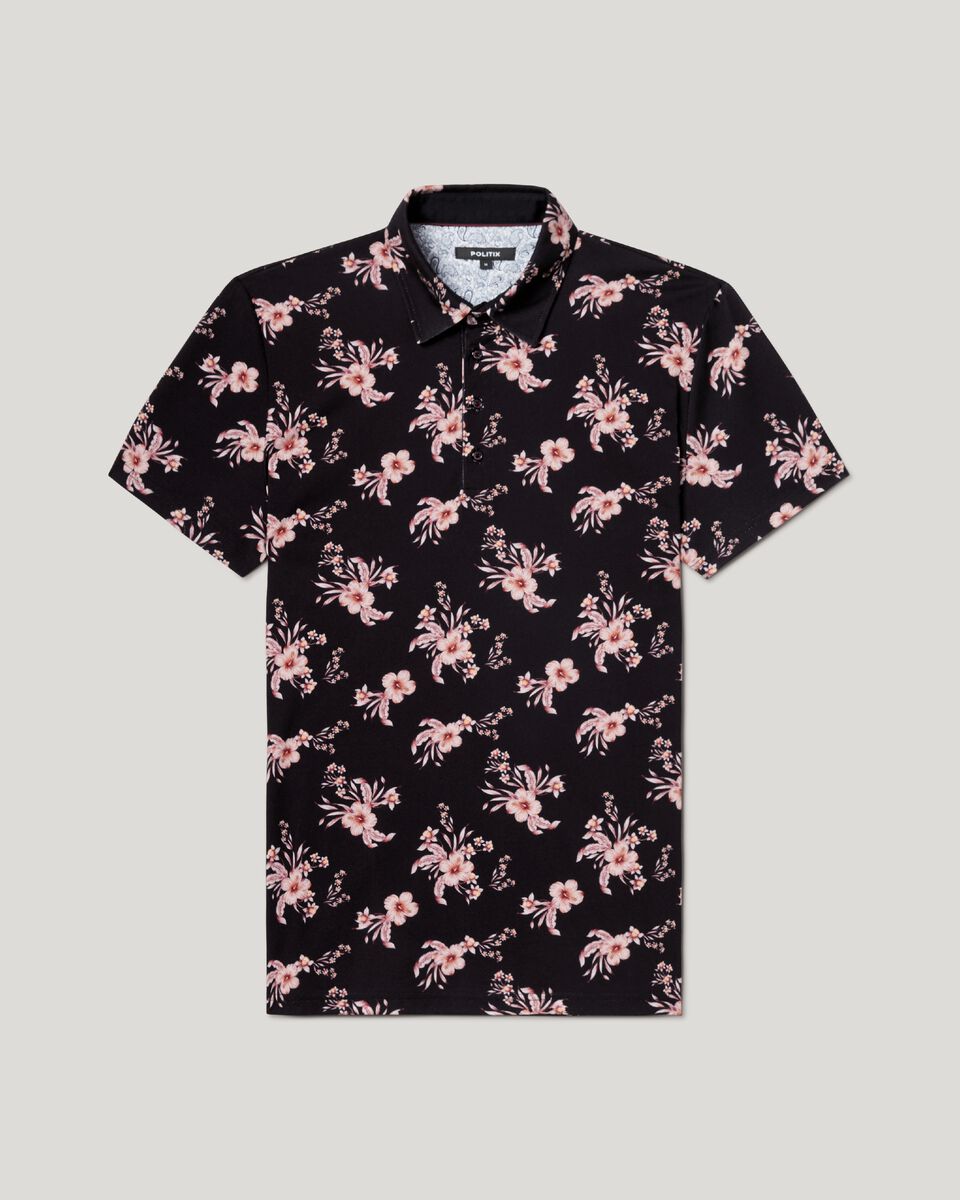 Black Multi Floral Jersey Polo 