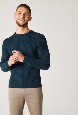 Mens Teal Cotton Crew Knit