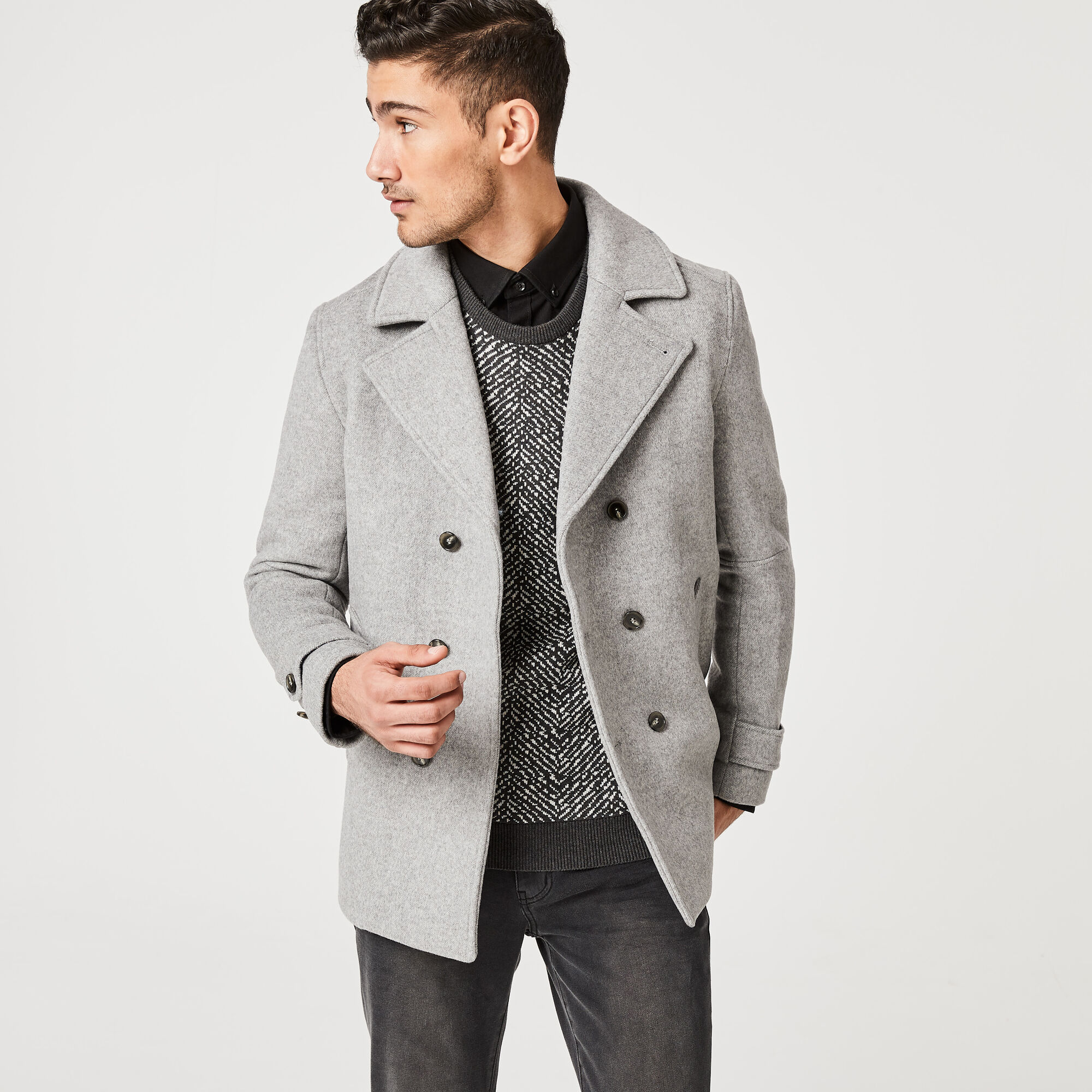 Revesby - Lt Grey - Db 2 Tone Twill Peacoat Wool Blend | Coats & Jackets |  Politix