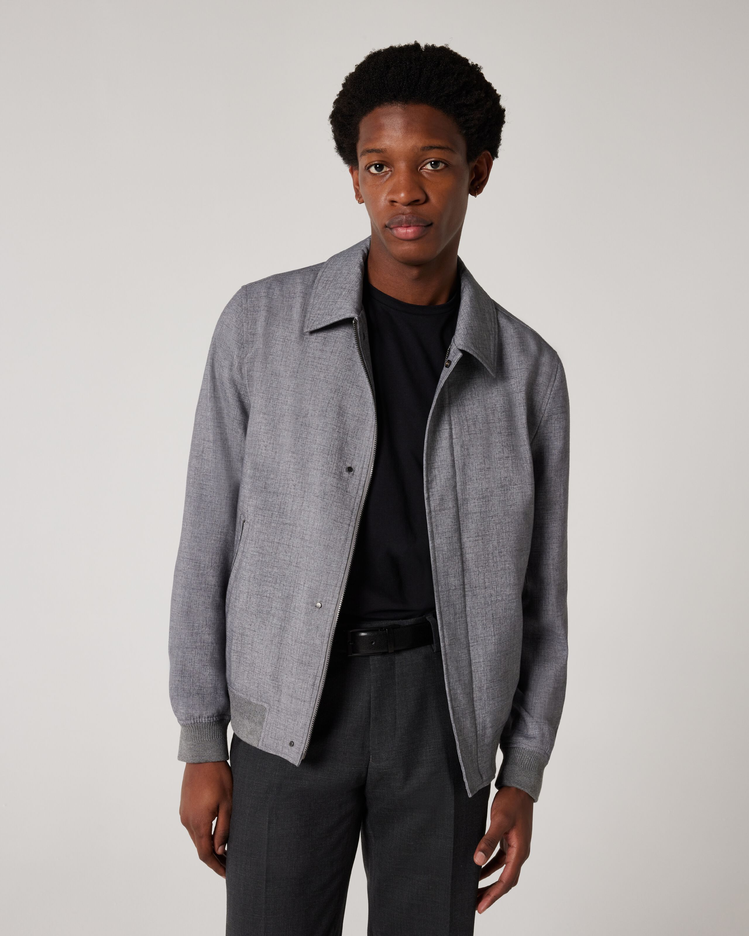 Casual Bomber Jacket With Collar Light Grey Coats Jackets