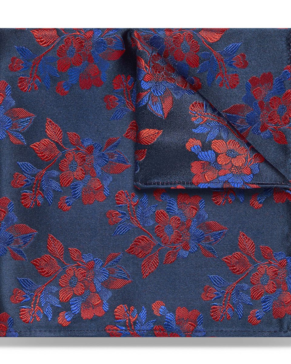 Tarsia Silk Pocket Square, Red, hi-res