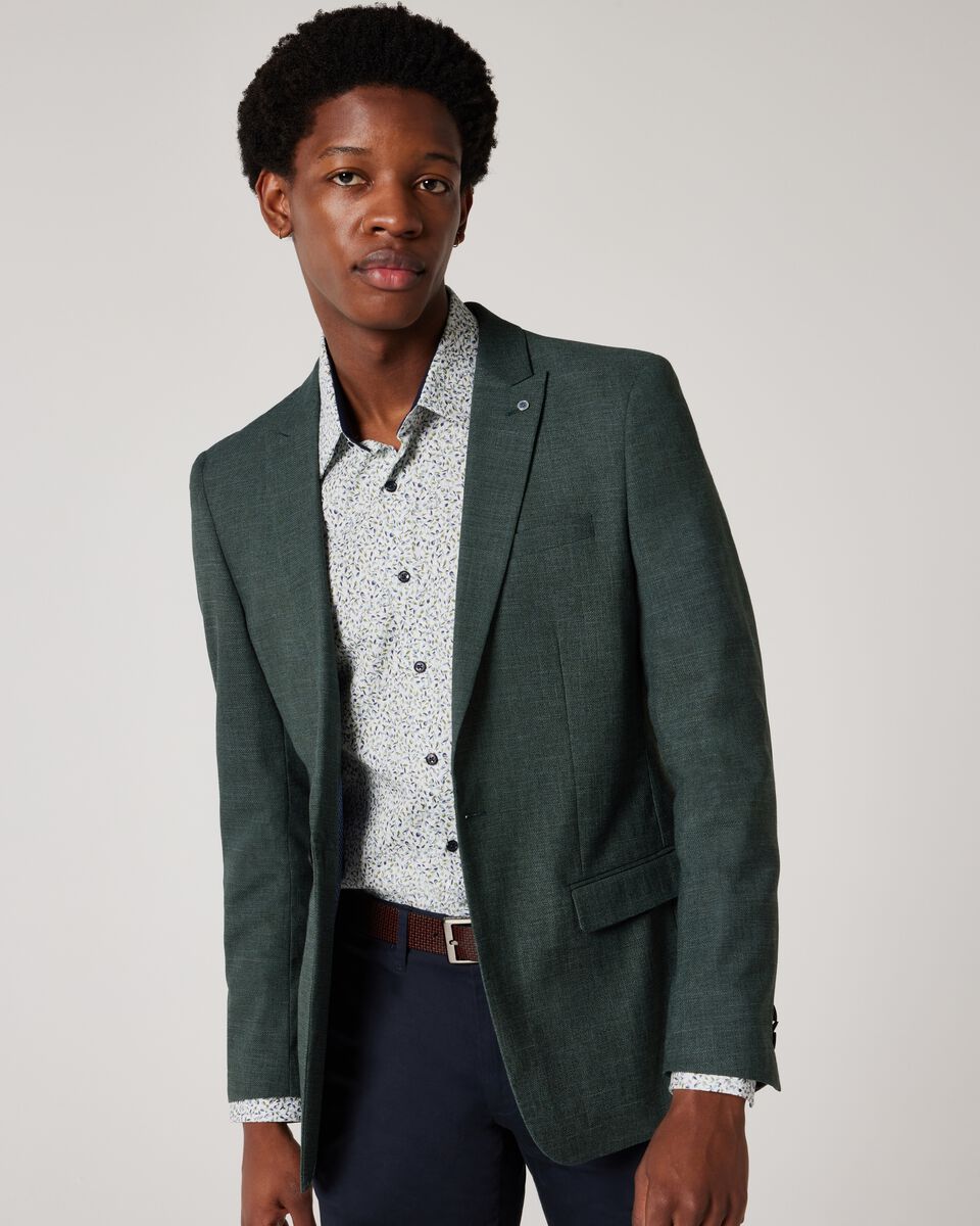 Slim Stretch Textured Tailored Blazer, Forest Green, hi-res