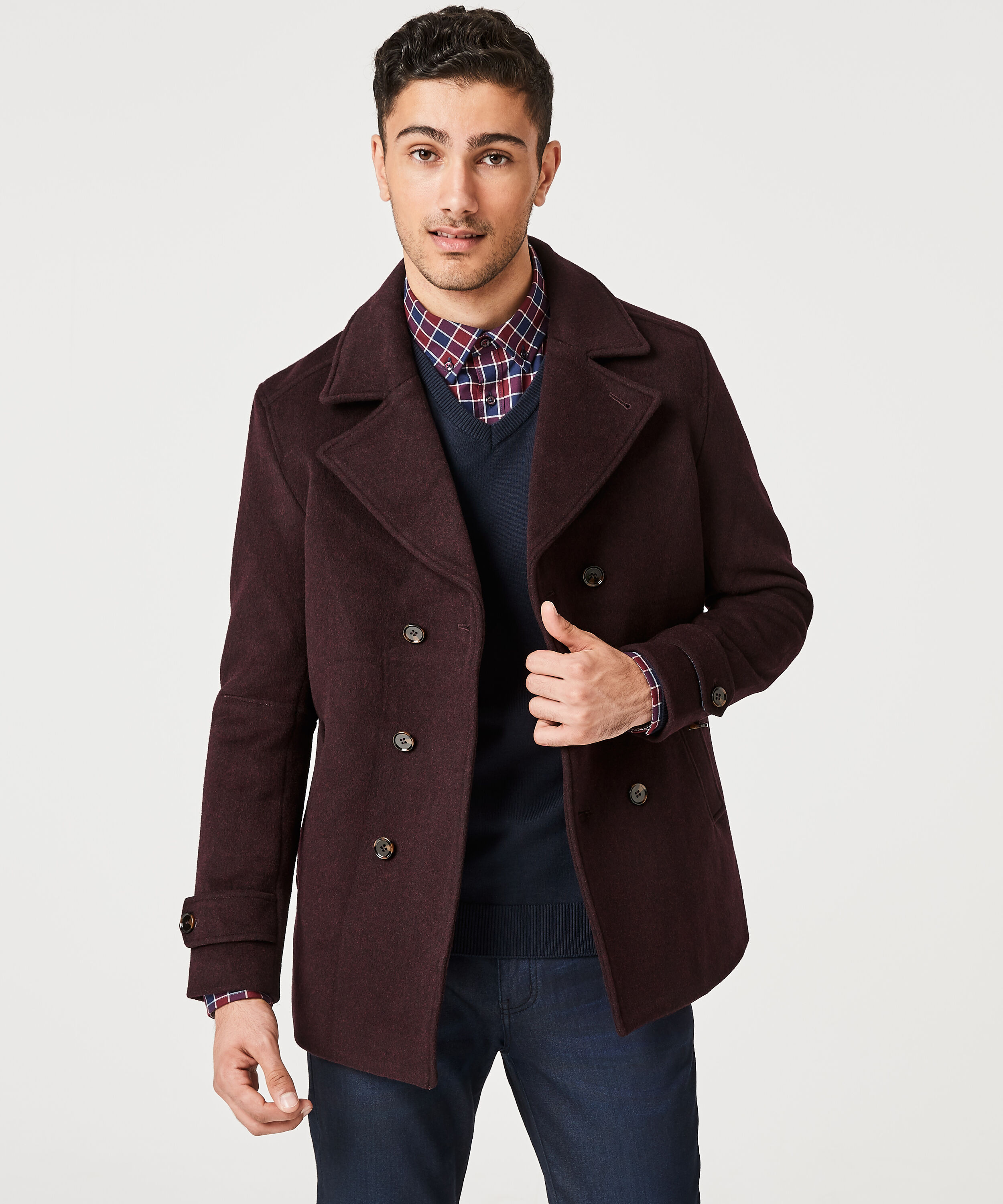Aspiring - Burgundy - Db Peacoat Blended Wool Coats & Jackets | Politix