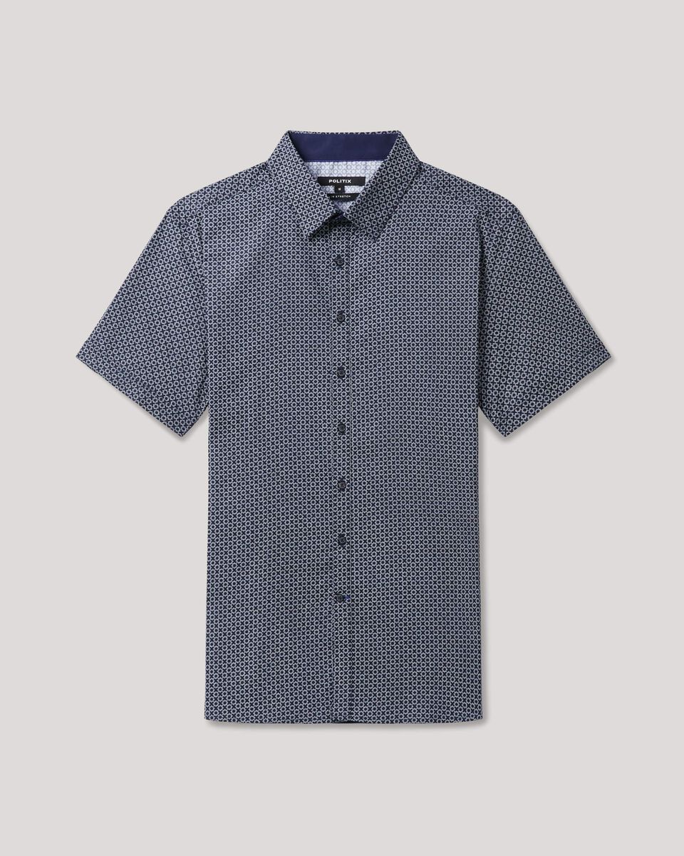 Mens Navy/White Cotton Short Sleeve Shirt