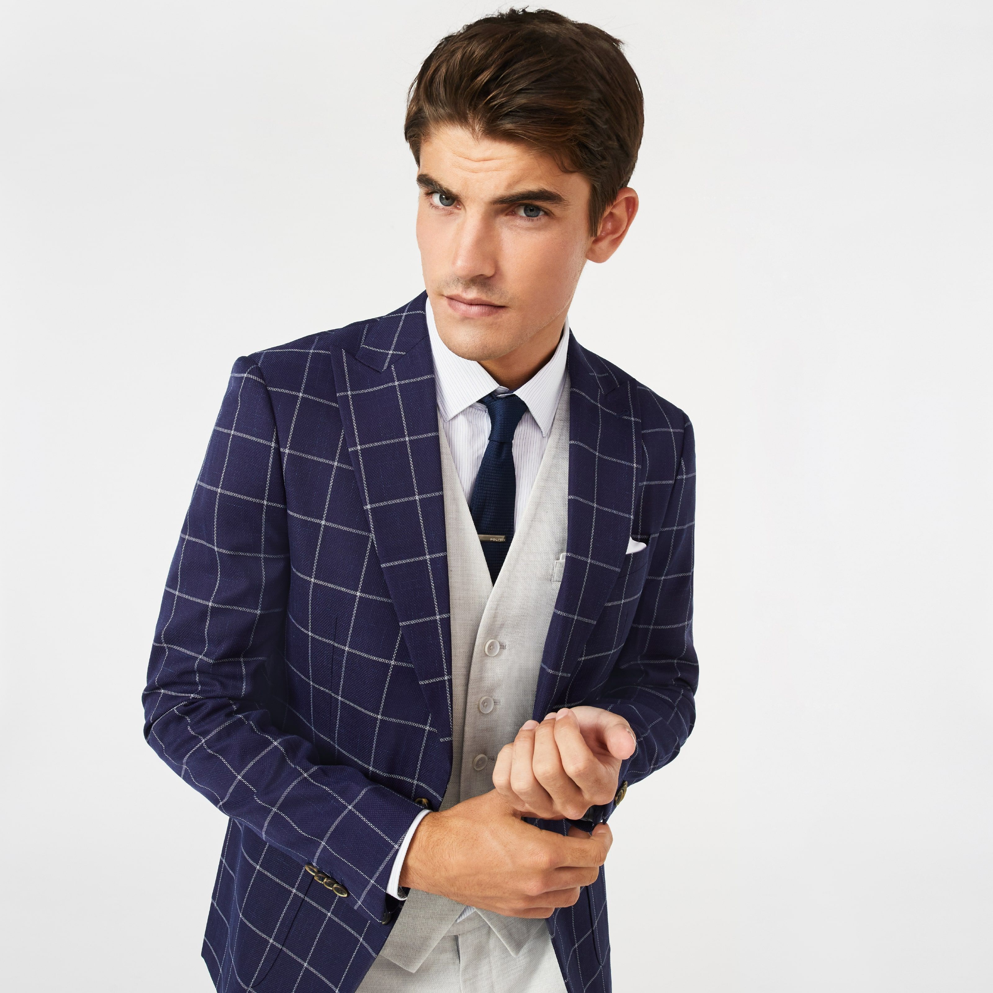Navy windowpane blazer store