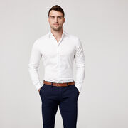 Slim Long Sleeve Herringbone Shirt, White, hi-res