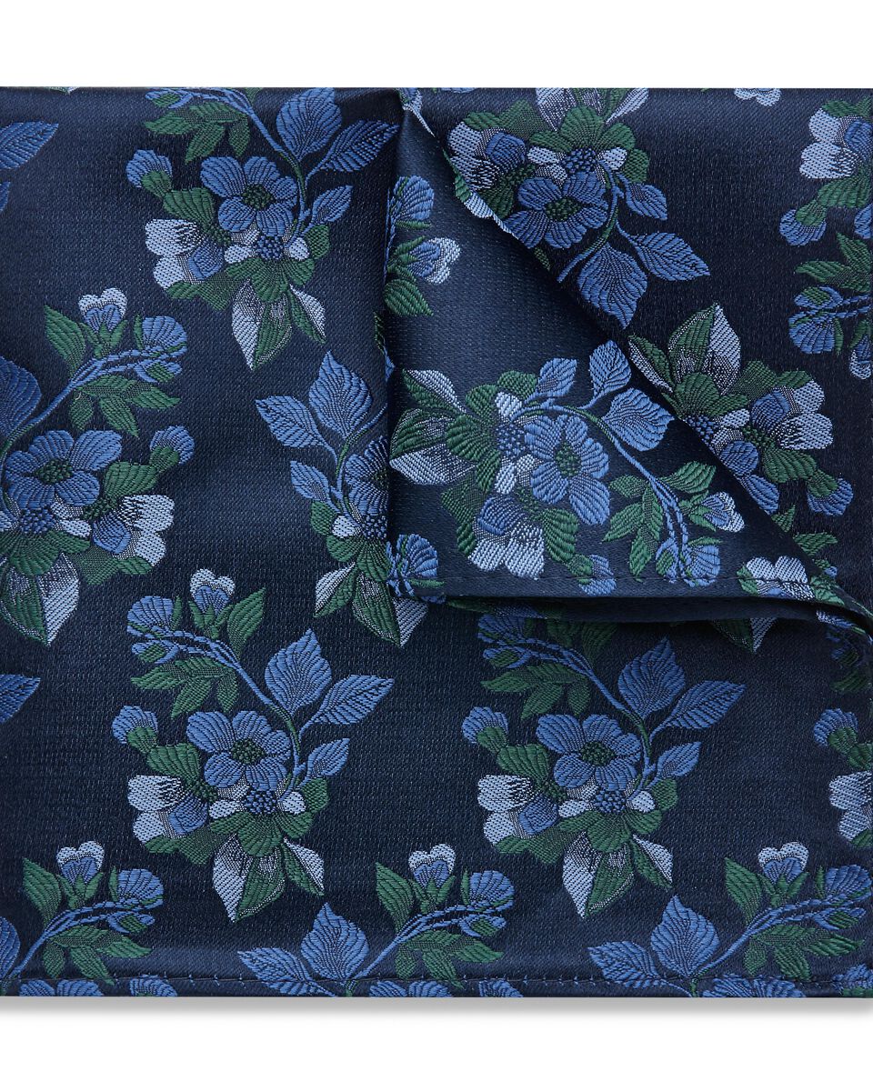 Tarsia Silk Pocket Square, Blue, hi-res