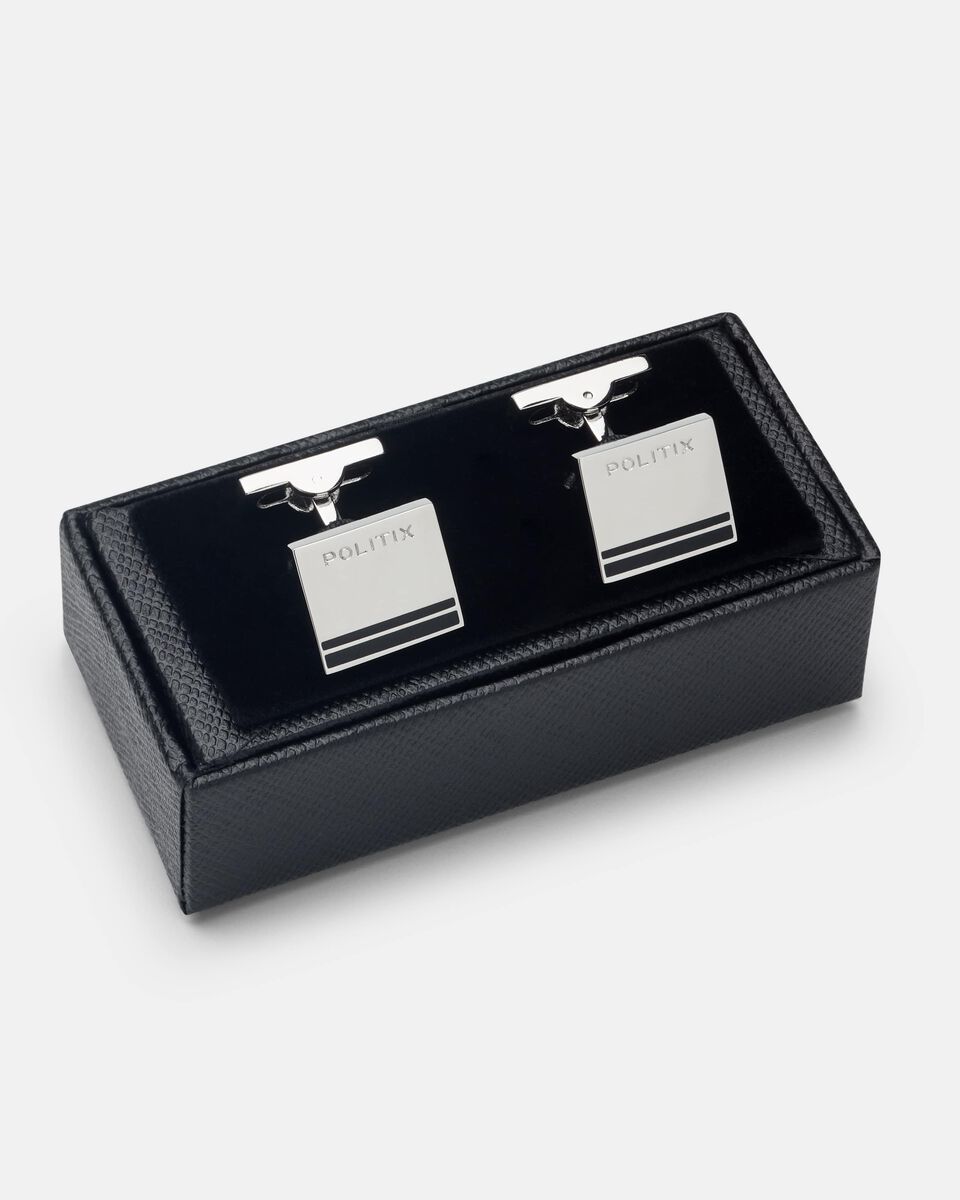 Mens Silver/Black Cufflinks