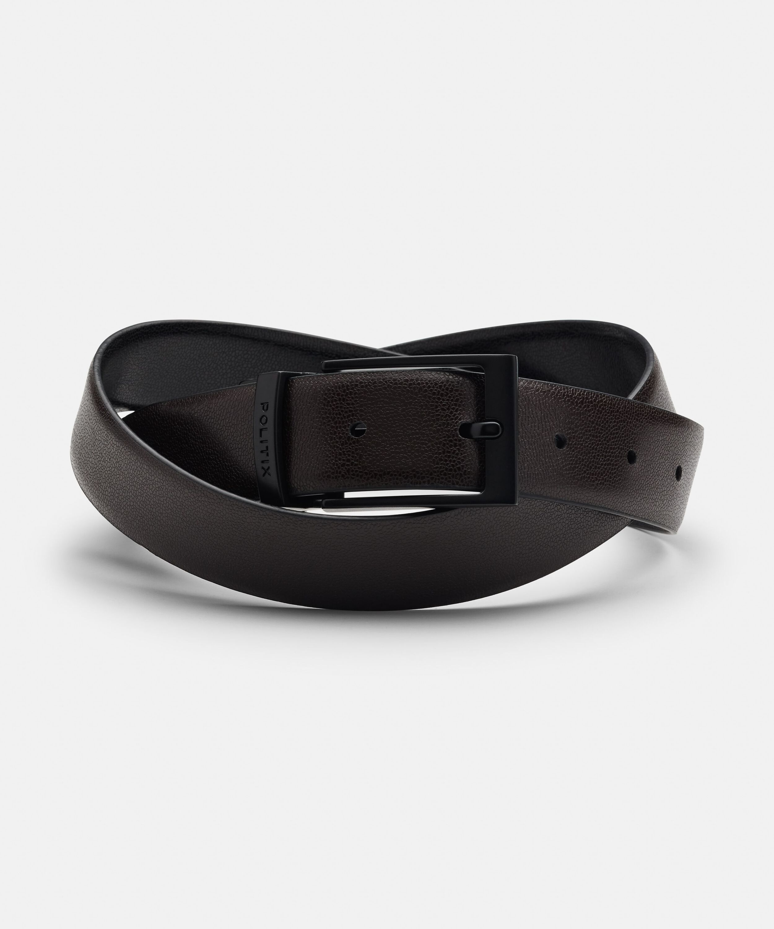 Pebble Grain Leather Dress Belt With Pin Buckle - Black/Brown