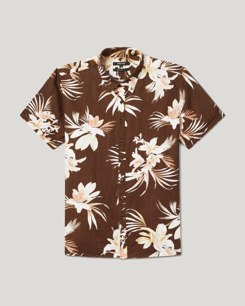 Brown Short Sleeve Floral Shirt