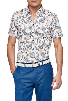 Mascali Short Sleeve Shirt, White/Tan, hi-res