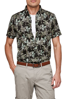 Jungle Short Sleeve Shirt, Black/Green, hi-res