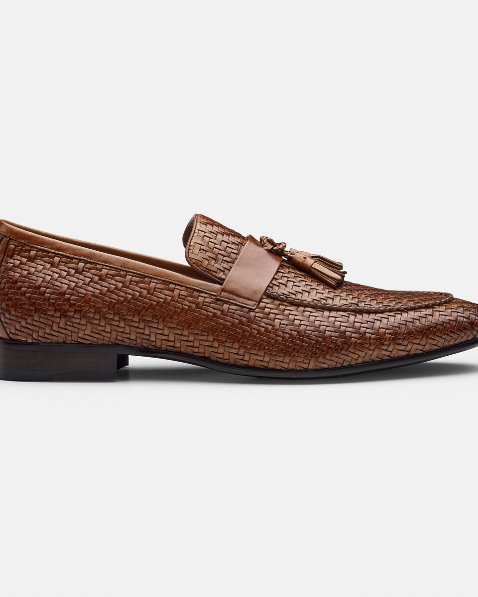 Leather Hand Woven Dress Loafer, Whisky, hi-res