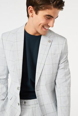 Mens Grey Windowpane Tailored Suit Jacket