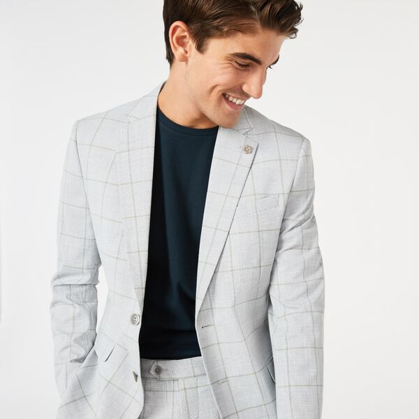 Mens Grey Windowpane Tailored Suit Jacket