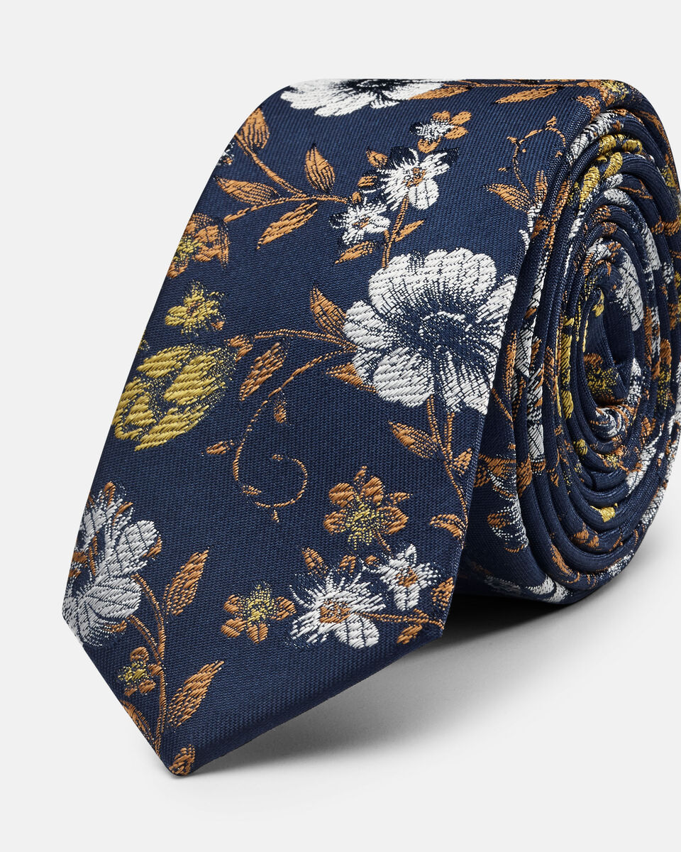 Siviano Ultra Slim Floral Silk Tie, Yellow, hi-res