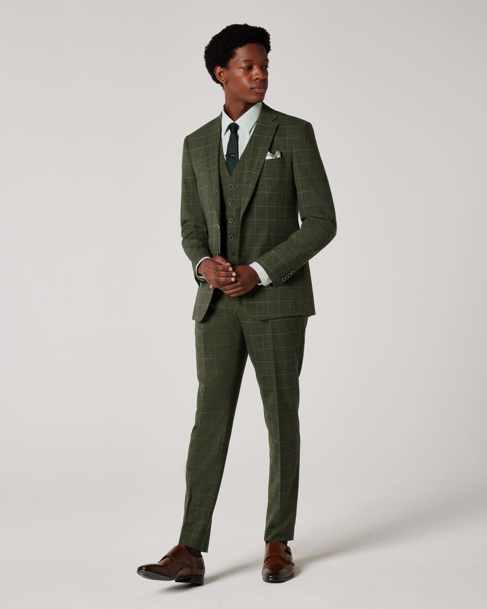 Slim Stretch Windowpane Check Tailored Jacket, Khaki Windowpane, hi-res