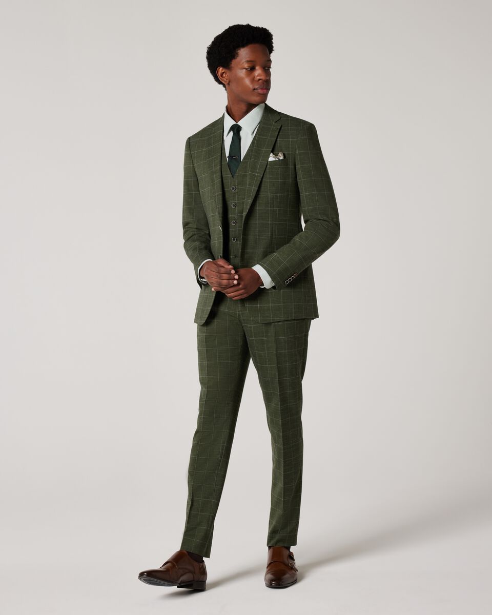 Slim Stretch Windowpane Check Tailored Jacket, Khaki Window Pane, hi-res