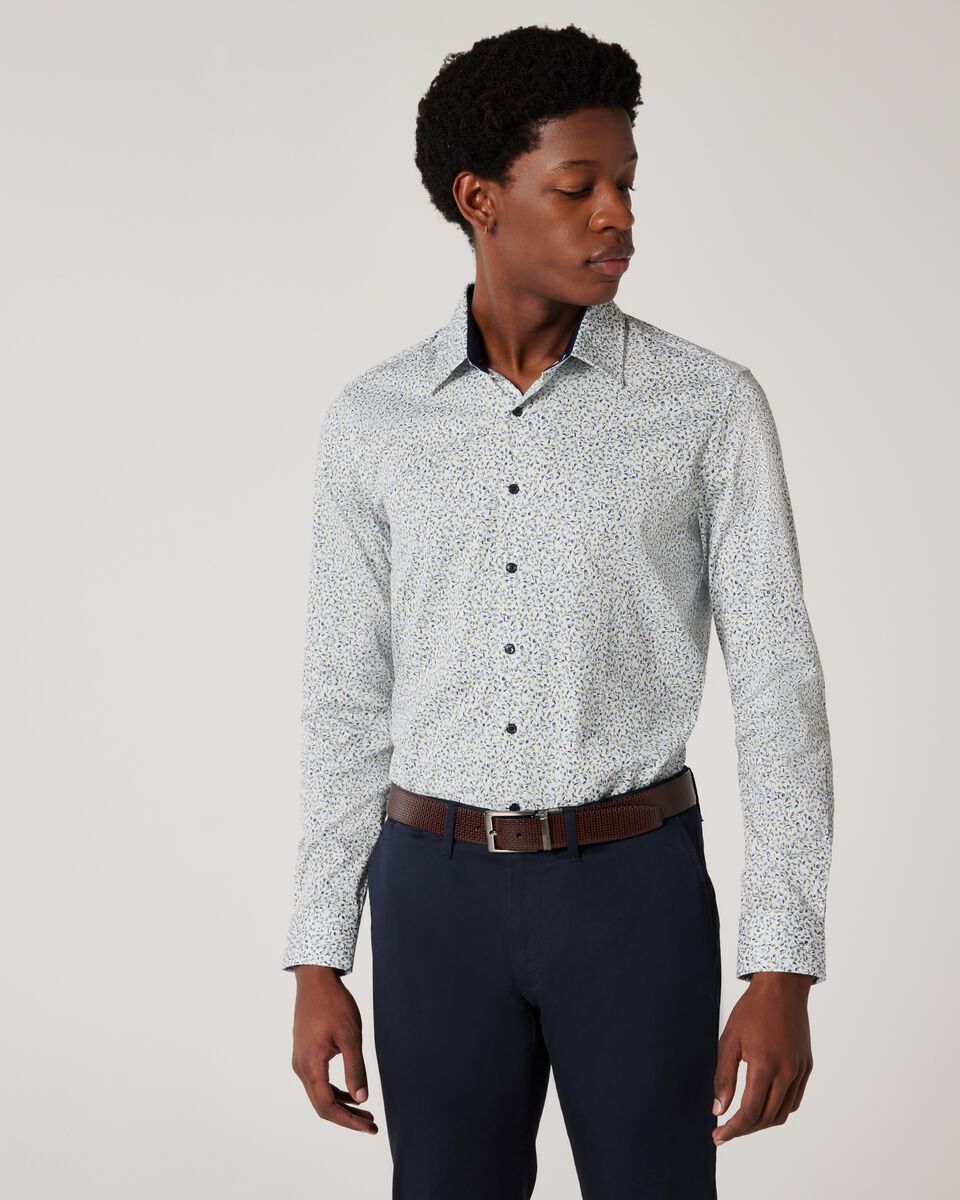 Regular Long Sleeve Floral Print Shirt, Khaki, hi-res