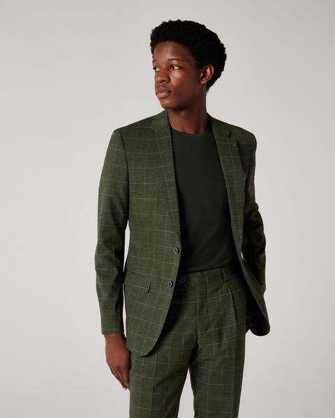 Slim Stretch Windowpane Check Tailored Jacket, Khaki Window Pane, hi-res