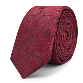 Voltri Ultra Slim Paisley Silk Tie, Burgundy, hi-res