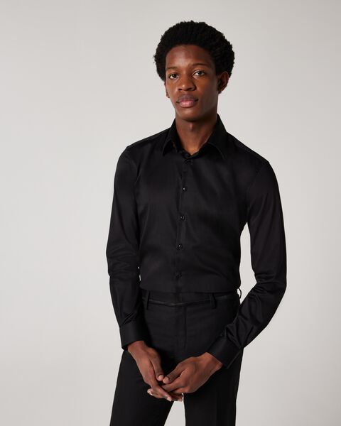 Regular Sateen Long Sleeve Shirt, Black, hi-res