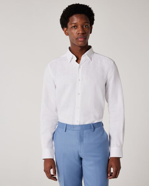 Regular Long Sleeve French Linen Shirt, White, hi-res