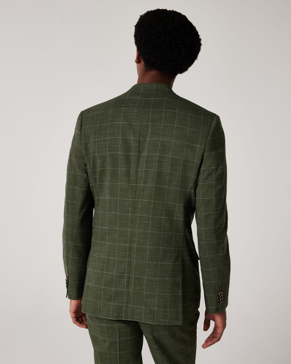 Slim Stretch Windowpane Check Tailored Jacket, Khaki Window Pane, hi-res