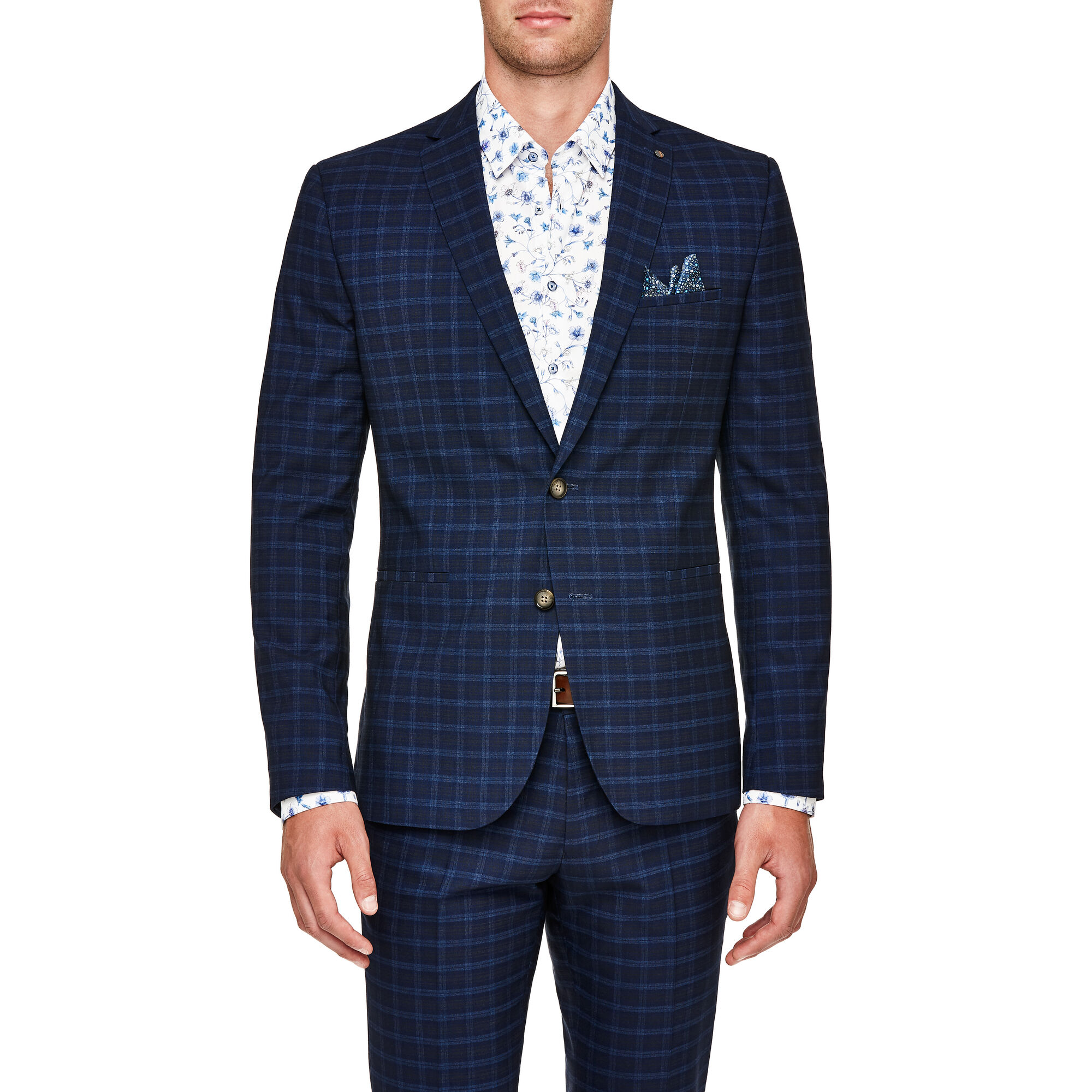 Westbridge Blue Check Slim Fit Tailored Plaid Check Suit