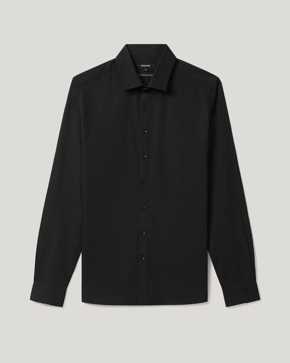 Slim Fit Long Sleeve Textured Dress Shirt, Black, hi-res