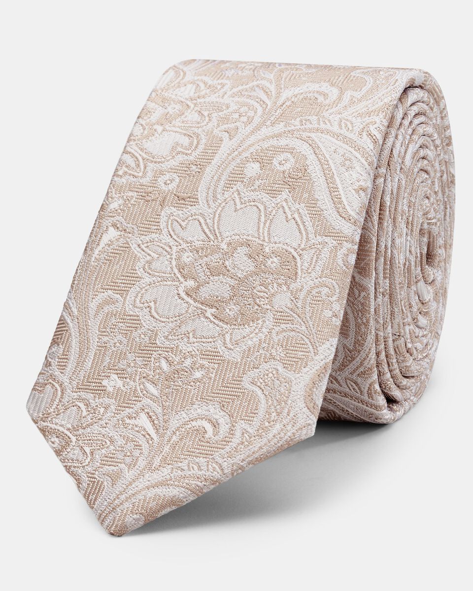 Novara Ultra Slim Paisley Textured Tie, Beige, hi-res