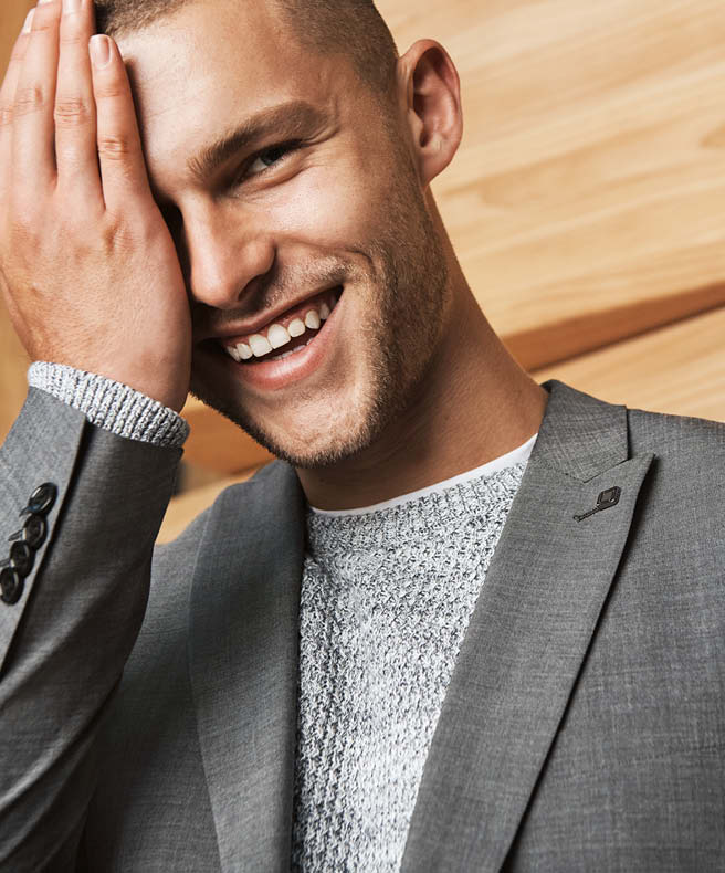 grey weighted knit jumper and suit jacket combo' grey weighted knit jumper and suit jacket combo'