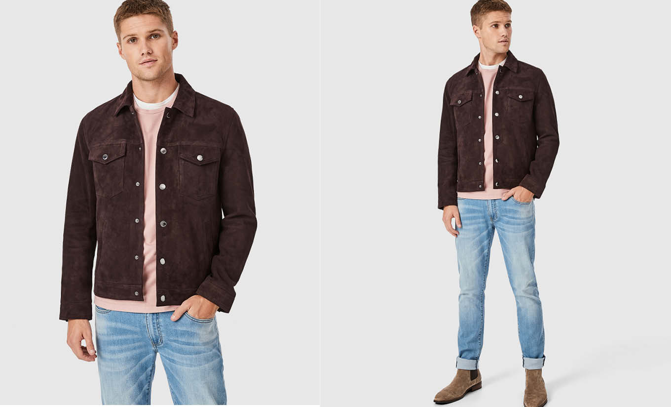 suede trucker jacket in brown suede trucker jacket in brown
