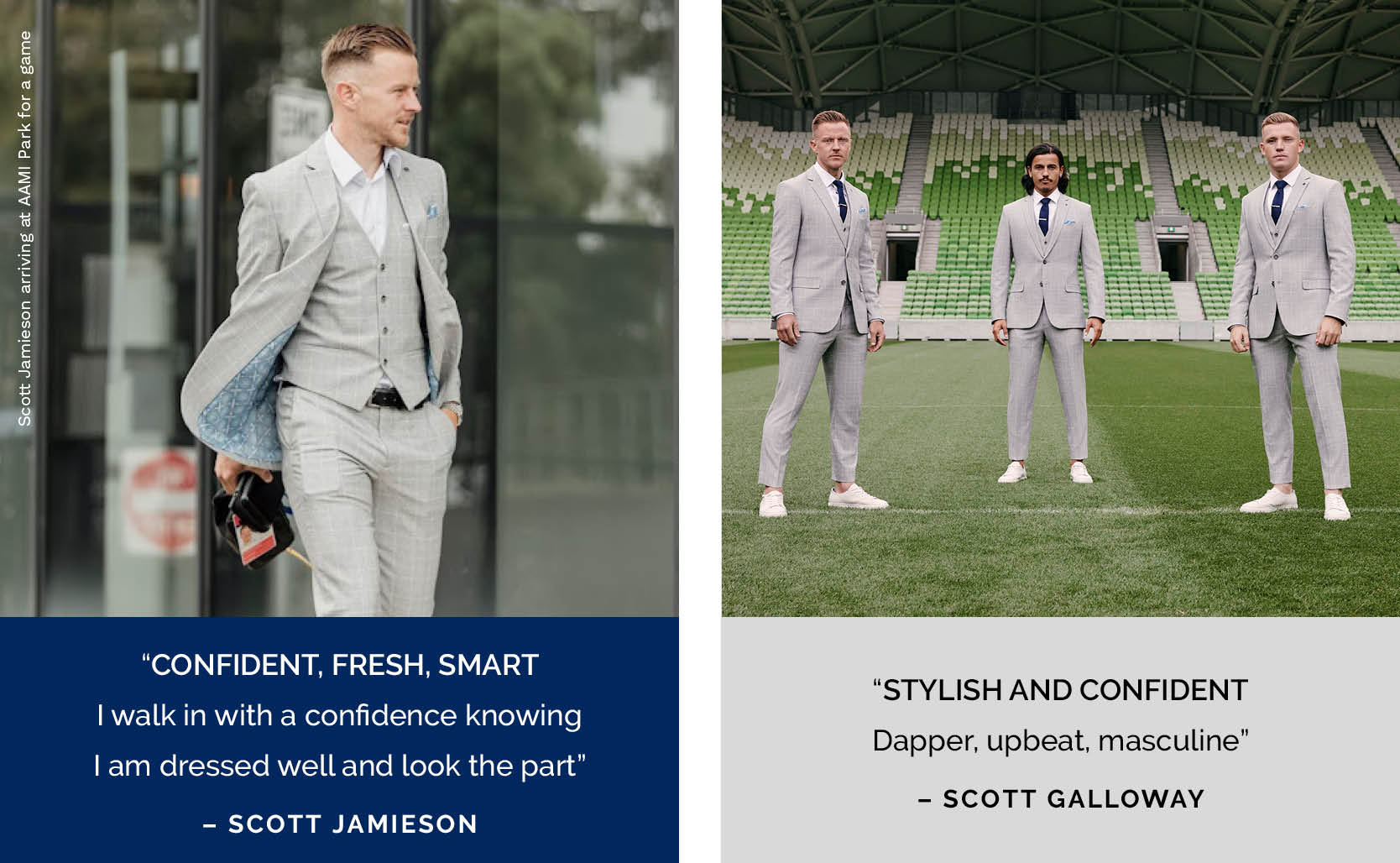 Melbourne City Football Club players in AAMI Park dressed in POLITIX SUITS