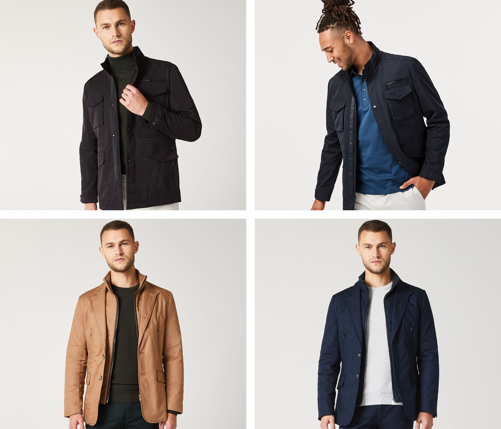 Featuring POLITIX utility jackets Collage of four models wearing POLITIX Utility Jackets