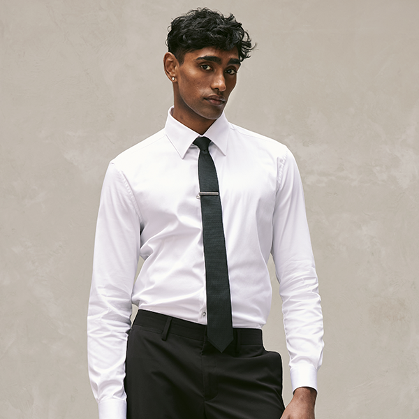 Model wearing POLITIX Regular Sateen Long Sleeve Shirt 