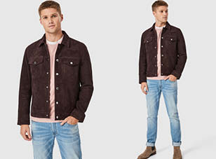 suede trucker jacket and jeans