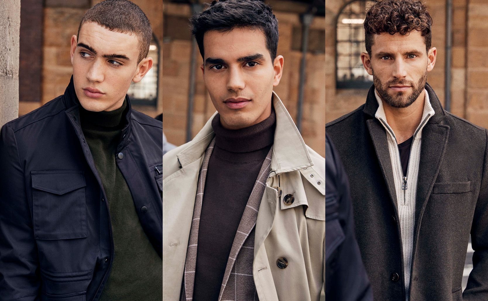 Featuring winter jackets Three models side by side wearing POLITIX jackets