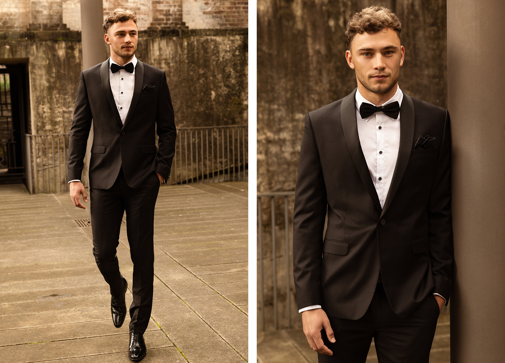 Will Hayward featuring POLITIX Will Hayward outside wearing black tuxedo suit and white shirt