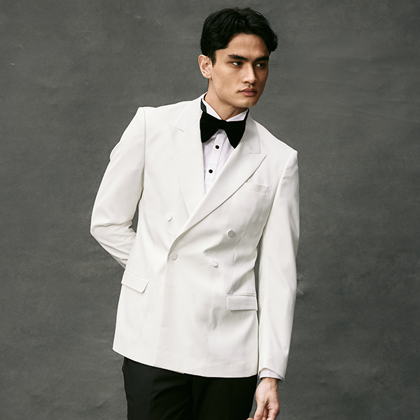 Model wearing the POLITIX Slim Fit Double Breasted Tuxedo