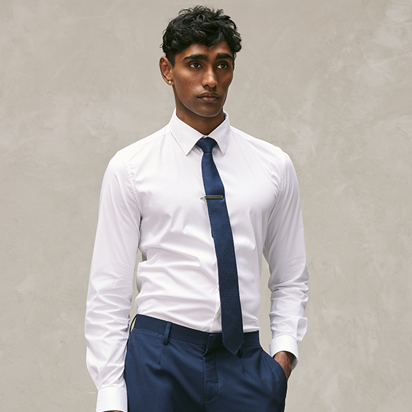 Model wearing the Slim Textured French Cuff Shirt