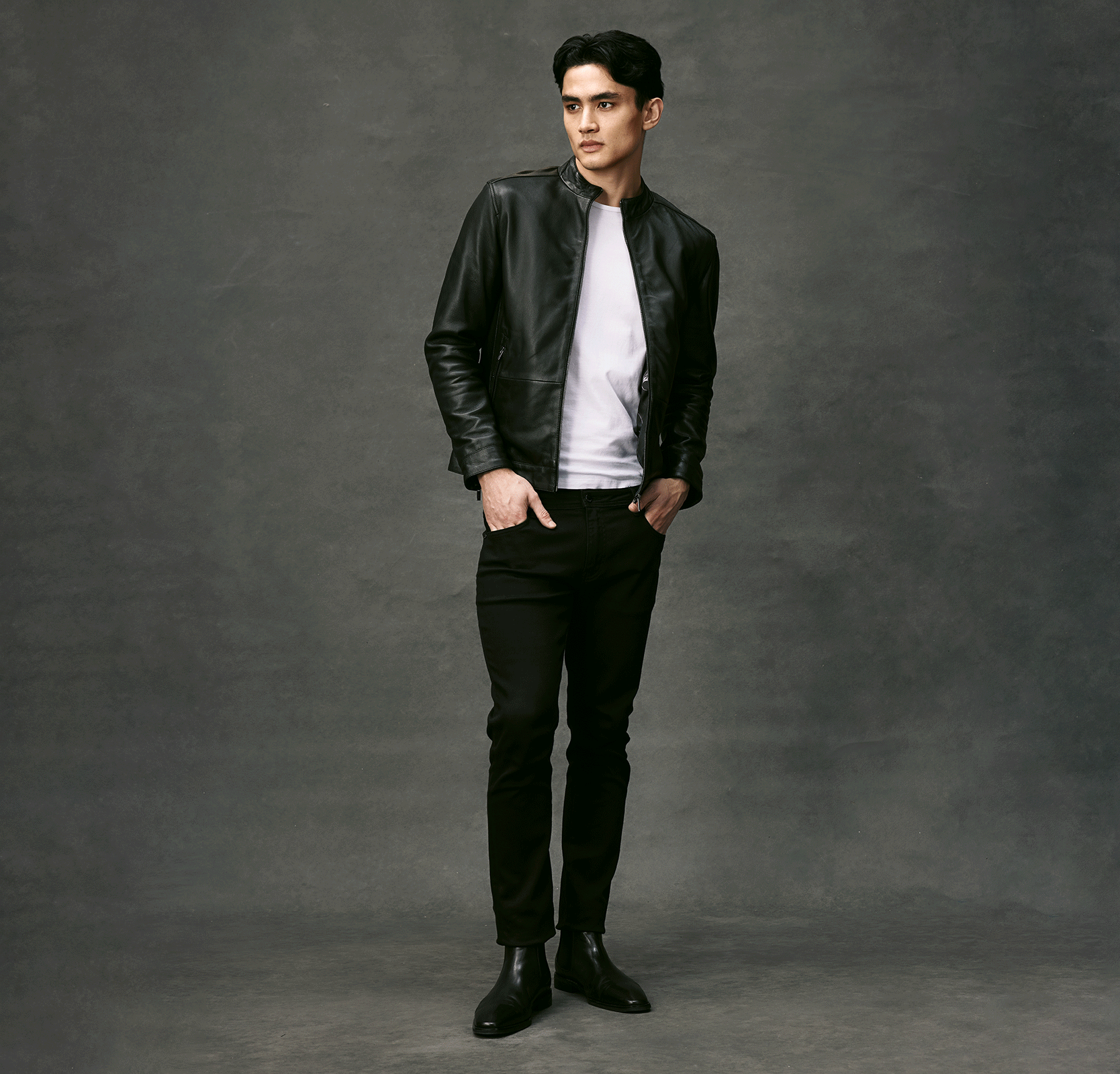 GIF of model wearing different POLITIX Leather jackets